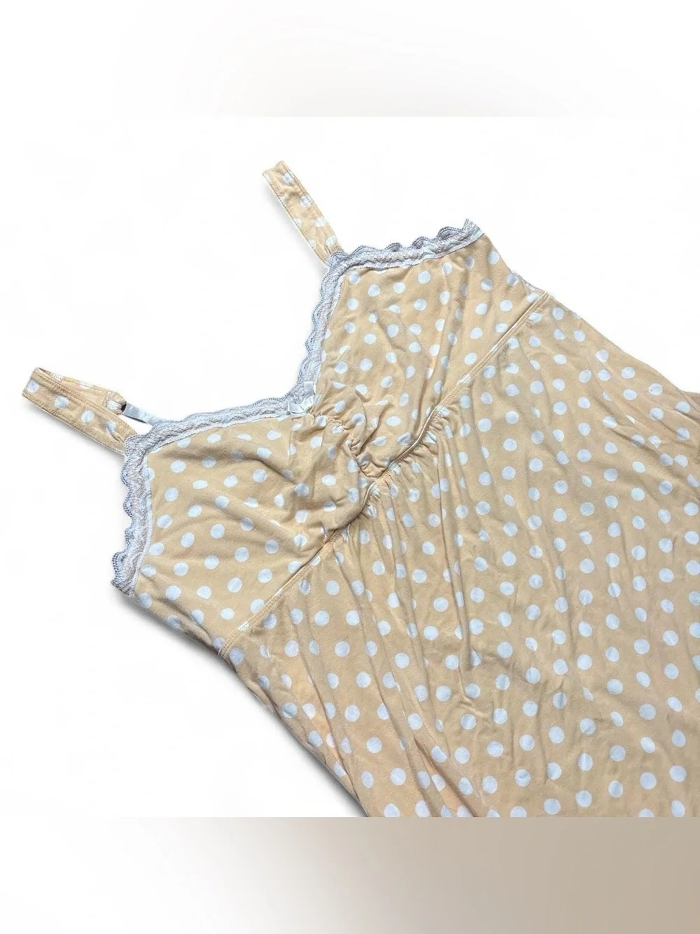 Peach & White Polka Dot Babydoll Slip Dress W Lace Trim by Soma Size Large